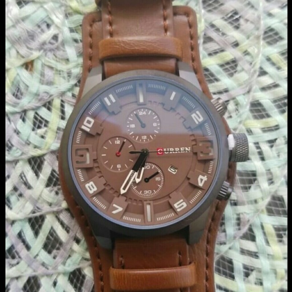 Bronw N Men s Sport Waterproof leather Strap Date - Picture 2 of 4